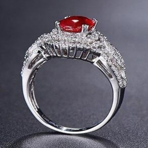 Wine Red Cubic Zircon Crystal Sterling Silver Ring - Picture 2 of 5